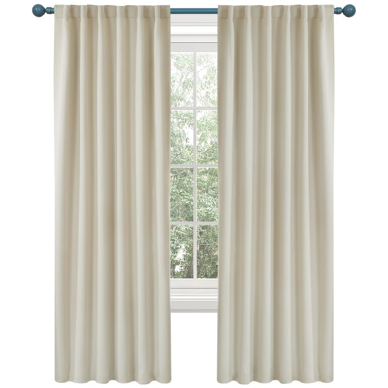 Deconovo Room Darkening Curtains for Living Room, Light Beige Light Filtering Thermal Drapes 72 Inches Long, Back Tab and Rod Pocket Window Curtains, 42W x 72L Inch, 2 Panels - Image 1